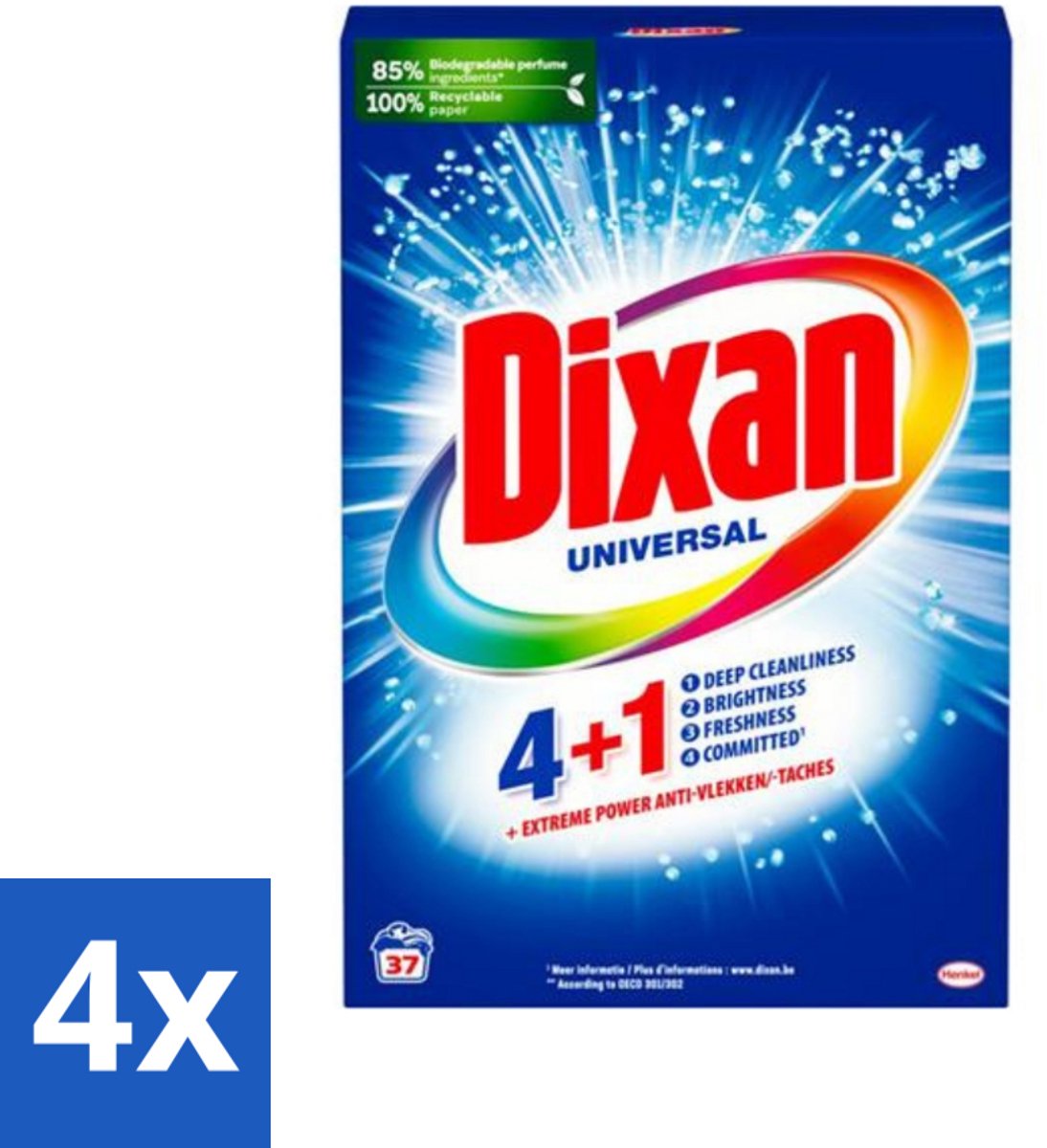 4 x Dixan Universal - Waspoeder en Vlekverwijderaar - Extreme Power - Witte en Gekleurde Was - 37 Wasbeurten - Waspoeder - Vlekkenverwijderaar - Wasmiddel - Waspoeder Wit - Waspoeder Gekleurd