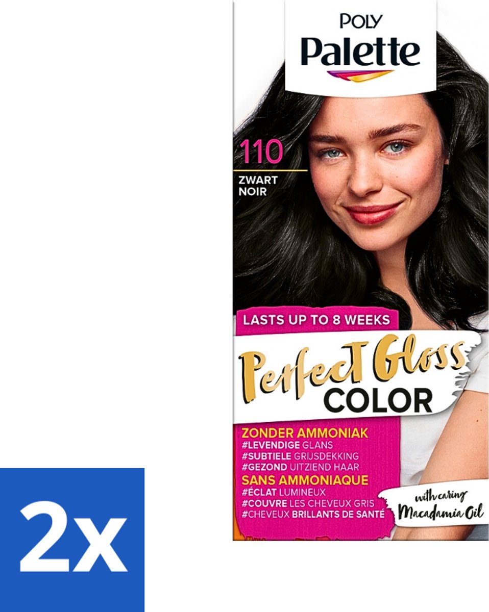 2 x Poly Palette - Haarverf - Glossy Zwart 110 - 115ml - Haarverf - Glanzende Kleur - Zwart Haar - Grijsdekking - Ammoniakvrij