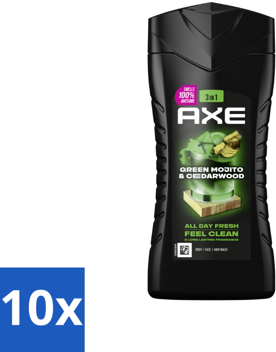 Axe - 3-in-1 Douchegel - Wild Mojito & Cedarwood - 12hrs Long Lasting Scent - 250 ml - Bulkverpakking - 10 stuks
