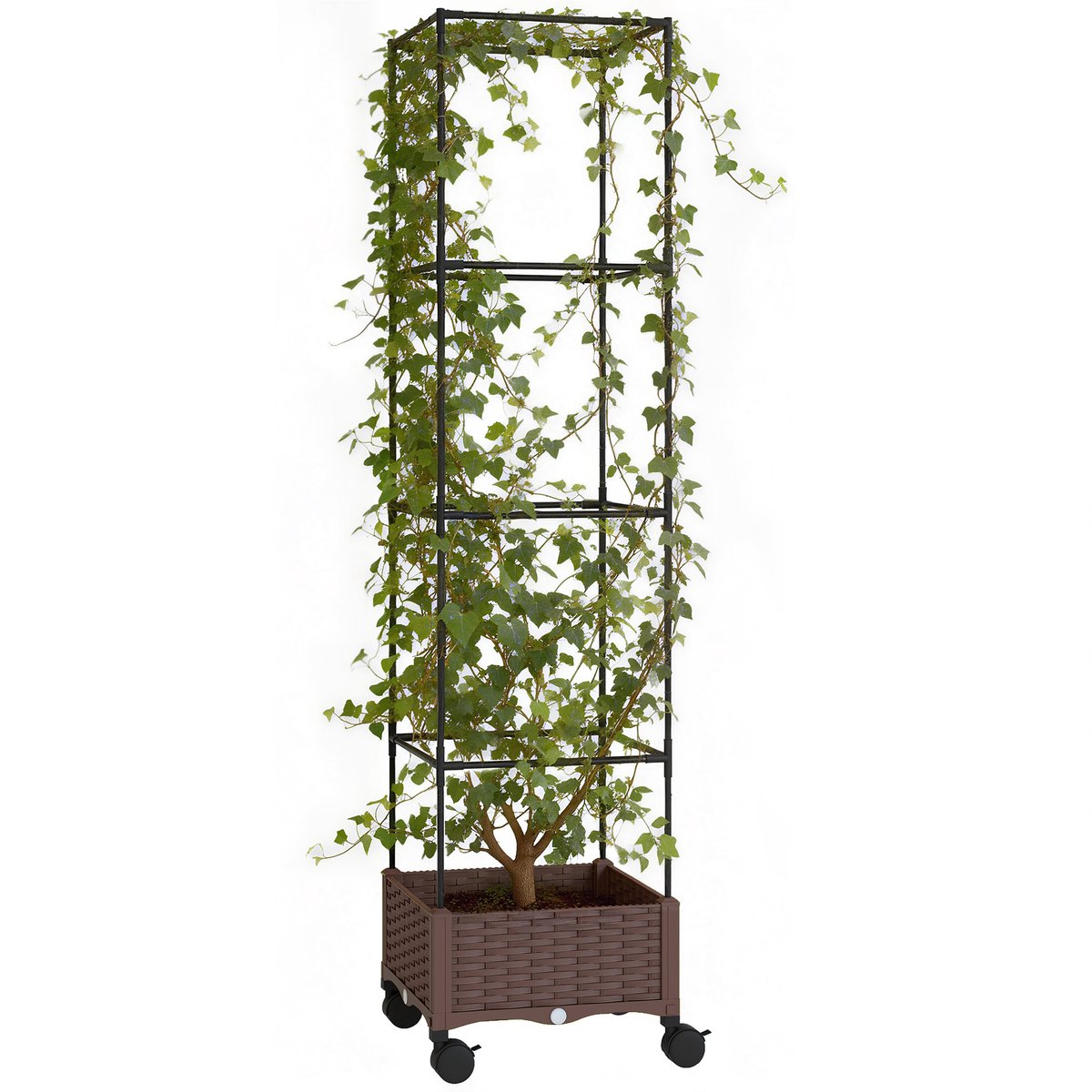 TEKROA® Verhoogde plantenbak - van 20 liter met vergrendelbare wielen en zelfbewateringssysteem - 40L x 40P x 165A cm - bruin
