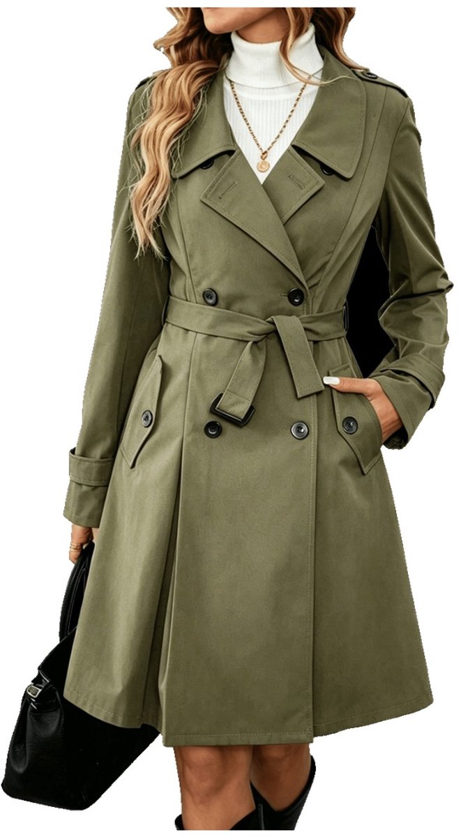 Currero Mantel Dames Tussenmantel Winter Jas Mantelpakje Trenchcoat Overjas Overcoat Winterjas Donkergroen
