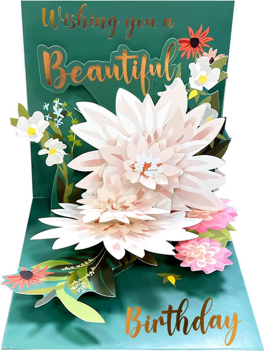 QTTVBTNA – 3D Pop-up Verjaardagskaart Lotus – Bloemenkaart met Envelop – Felicitatiekaart voor Verjaardag, Cadeau en Feest – Voor Vrouwen en Familie