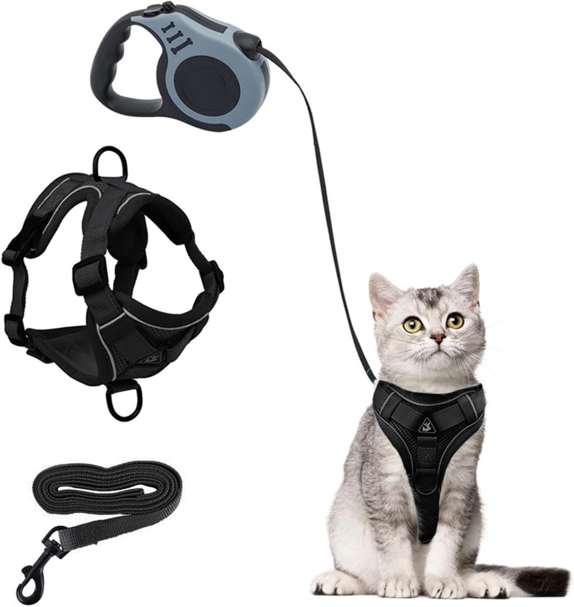 Kattenharnas met riem - Veilig tuigje - Buitenavontuur huisdier - Ontsnappingsbestendig ontwerp - Maat S - Zwart