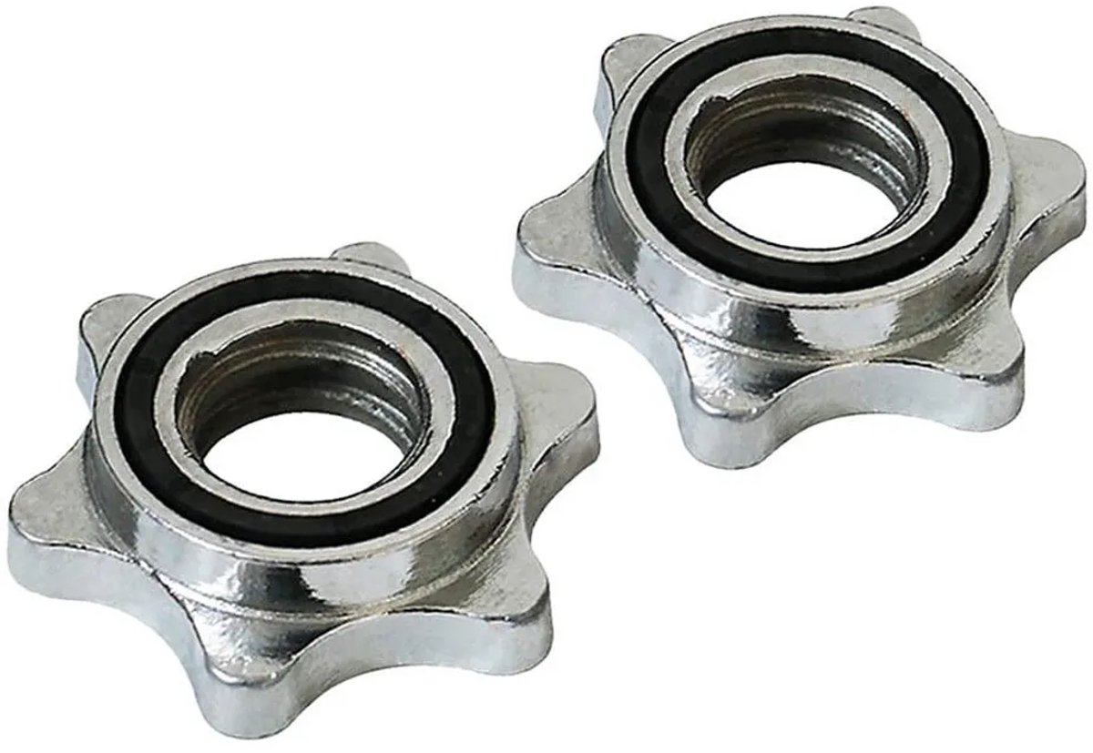 Stervormige klemmen, 25 mm, Geschikt voor halterstangen – 2-delige set, verchroomde vergrendelingsclips.
