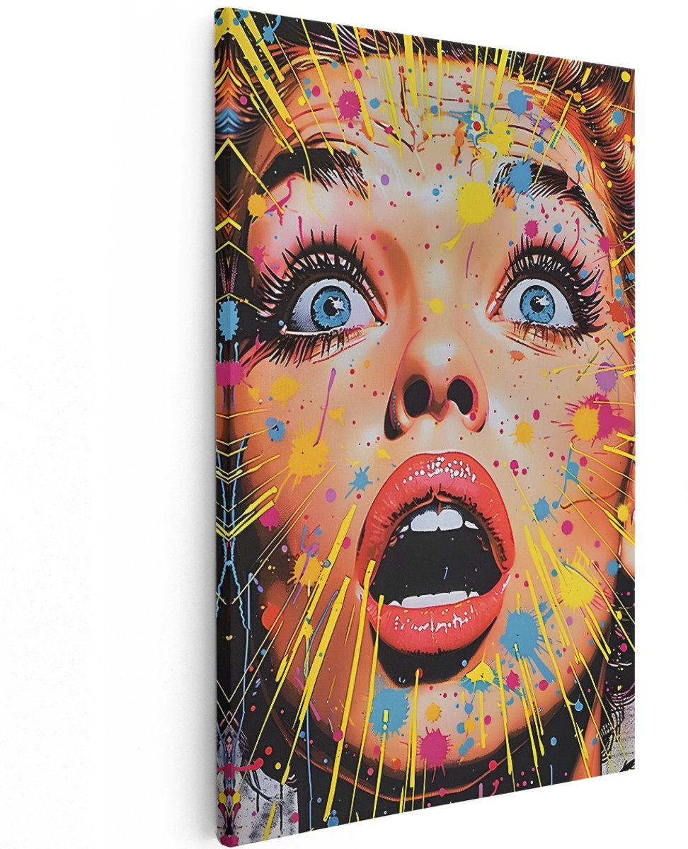 Artaza Canvas Schilderij Vrouw - 100x150 cm - Groot - Pop Art Wanddecoratie - Muurdecoratie Abstract - Kleurrijke Schilderijen Op Canvas