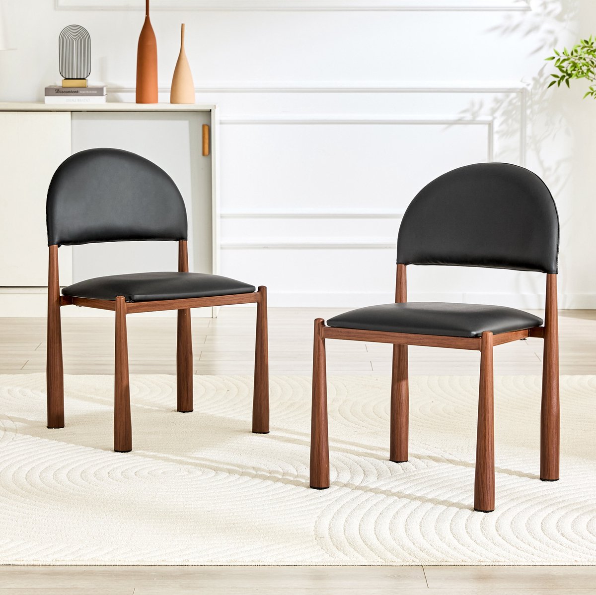 DESMIU Eetkamerstoel Set Van 2 - Modern Design Met Gepolsterde Halfronde Rugleuning - Voor Eetkamer En Keuken - Kunstleer - Zwart