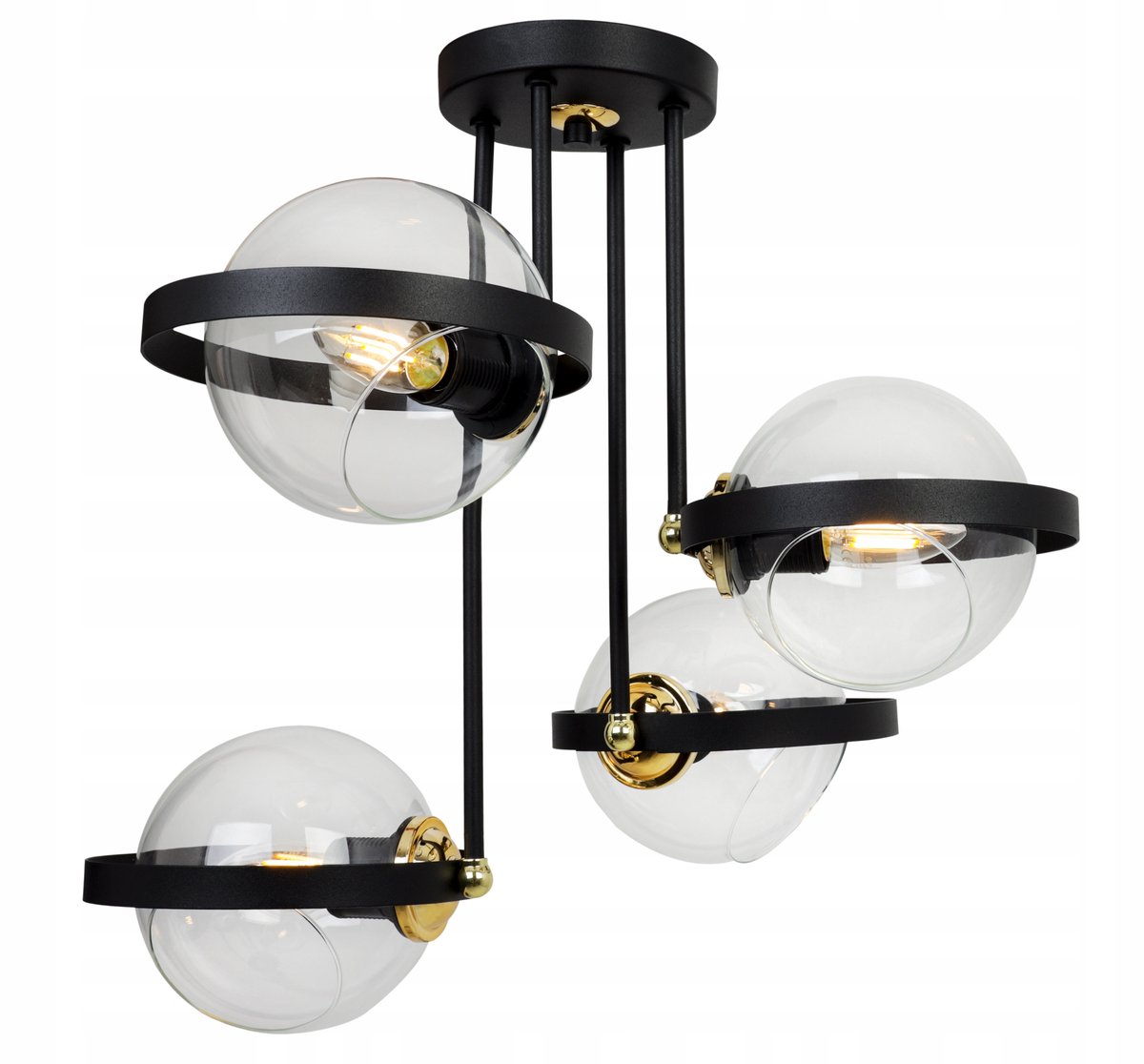 Hanglamp Glas Bol Zwart Goud Chroom E27 4 lichtpunten