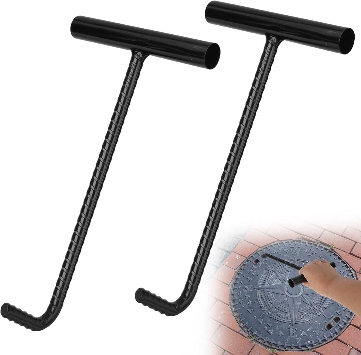 Set van 2 Duct Lid Lifters met 30 cm Haak - Ideaal voor Gulli Deksel, Afvoerput en Schachtbedekking