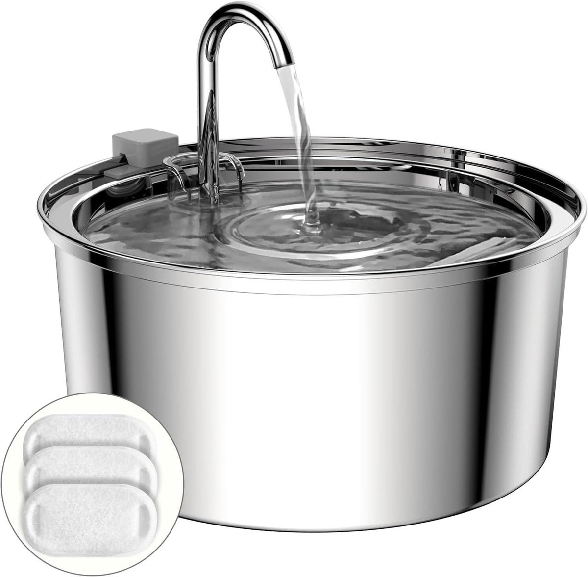 Drinkfontein Kat - Waterbak Huisdier - Verse Drank Zorgen - Roestvrij Staal - 3.2 Liter - Zilverkleurig