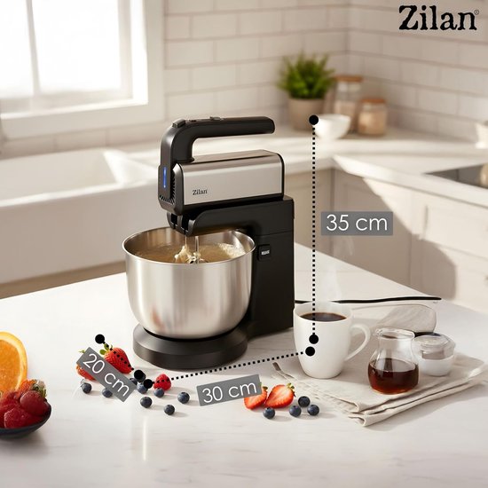 Elektrische Handmixer - Keukenmixer - Bakken en Koken - Automatische Kom Rotatie - 3.5 Liter Kom - Zwart Zilver — afbeelding 4