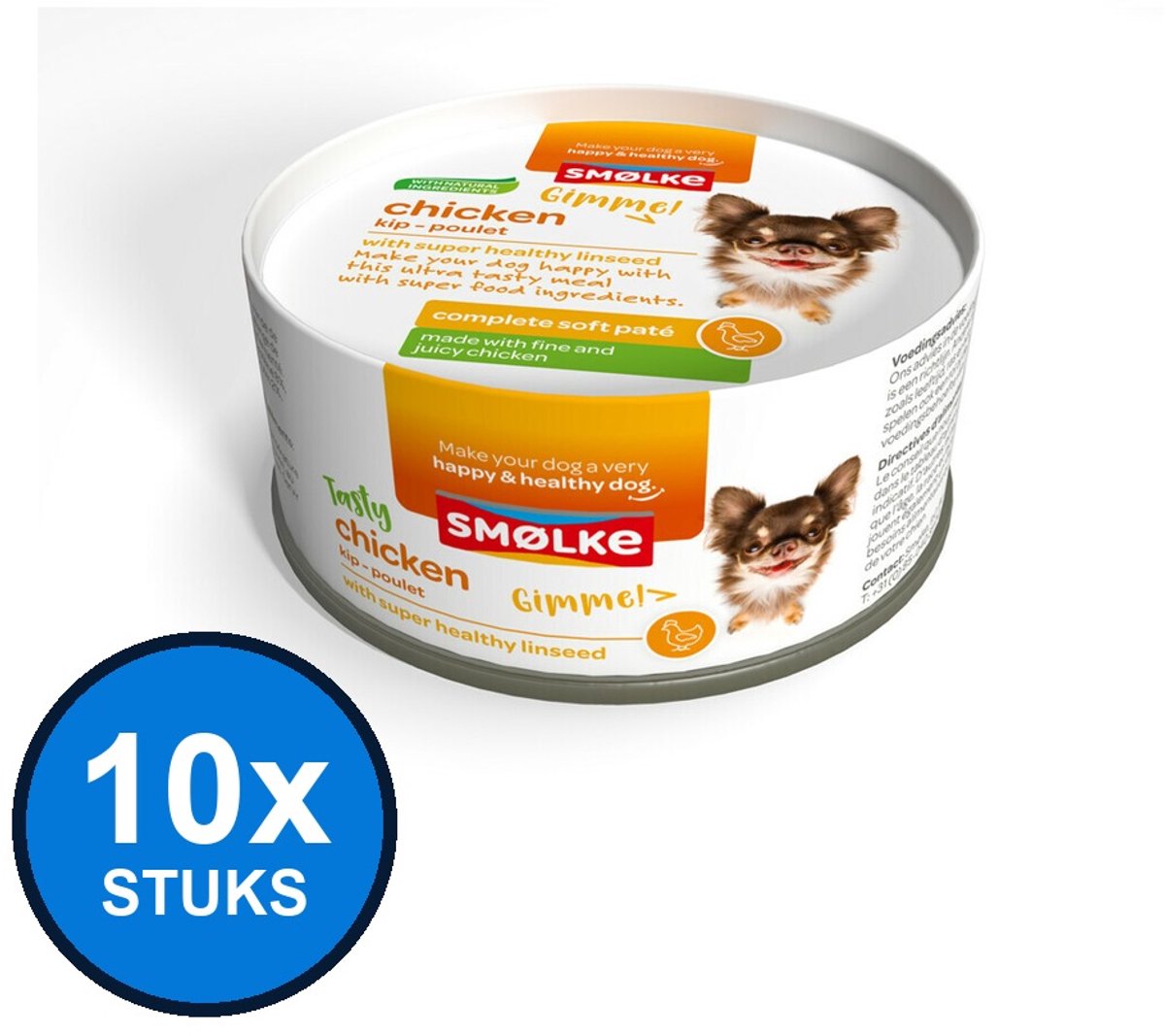 10x Smølke Soft Paté Kip - Hondenvoer Natvoer - 125g
