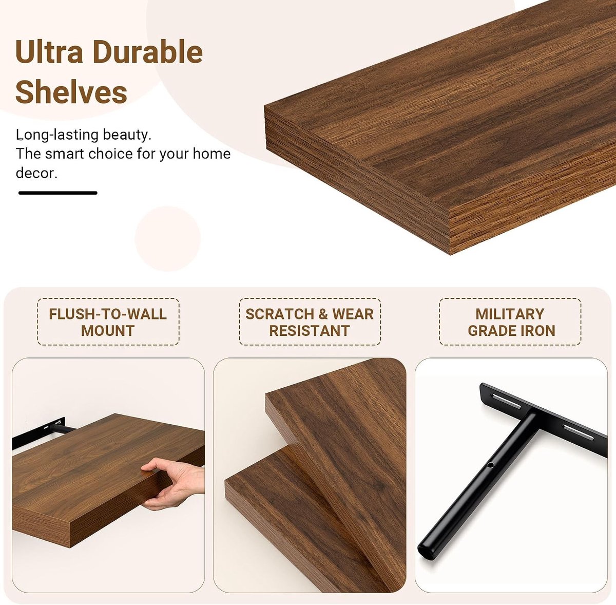 Diepe zwevende planken van 29,5 cm voor wandmontage, extra brede houten opbergplanken voor keuken, badkamer en woonkamer, set voor optimale organisatie