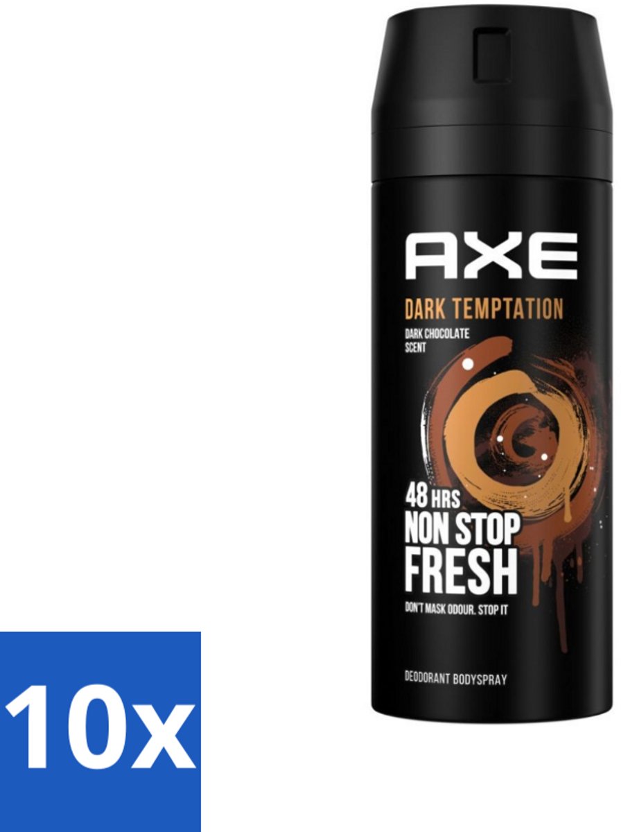 10 x Axe Deodorant Bodyspray Dark Temptation 150 ml - Axe Dark Temptation - Deodorant - Bodyspray - Chocolade Geur - Rode Peperkorrels