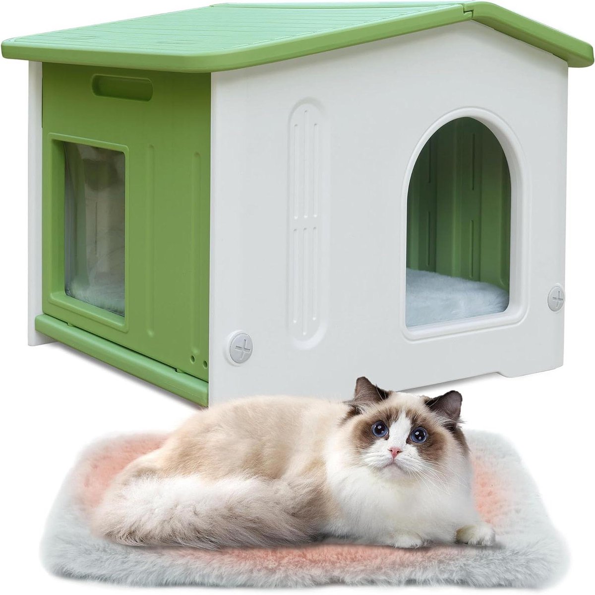 Katenhuis - Dierenverblijf - Veilige Rustplek - Stapelbaar Ontwerp - 53 cm - Groen