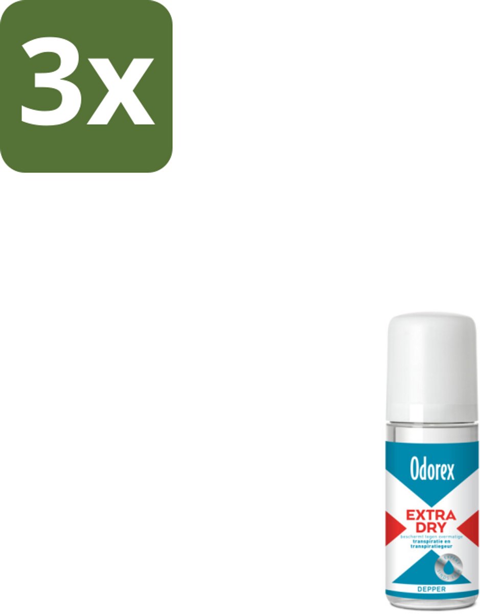 3 x Odorex Depper - Deodorant Roller - Extra Dry - Krachtige Bescherming - 50 ml - Extra Dry - Overmatig Zweten - Droge Oksels - Deodorant Roller - Krachtige Bescherming