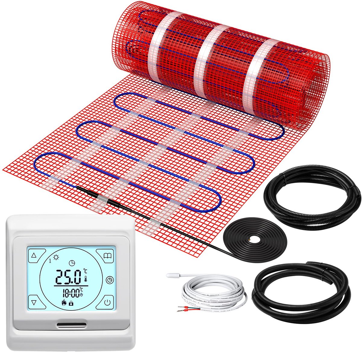 KEZERS Elektrische vloerverwarming, 150 W/m², zelfklevend voor tegels, laminaat en meer, touch-digitale thermostaat - ShopVlot