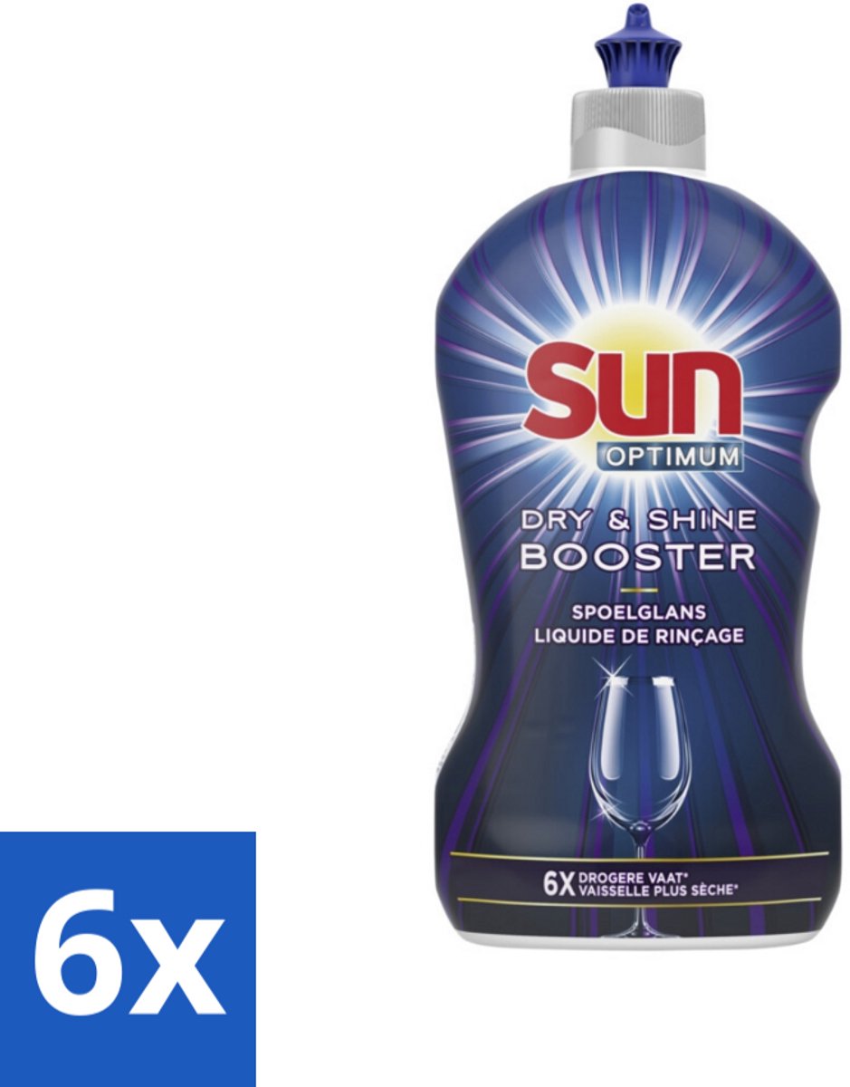 6 x Sun - Shine & Dry Booster - Spoelglans - 450 ml - Vaatwasmachine - Spoelglans - Droogtijd - Glanzend Vaat - Streeploos Vaat