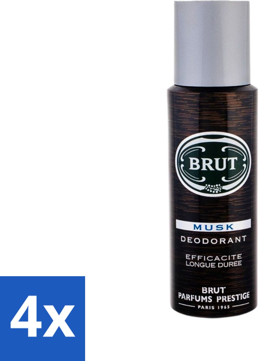 4 x Brut - Deodorant - Spray - Musk - Klassieke mannengeur - 200ml - Brut Musk - Deodorant Spray - Mannelijke Geur - Muskus - Houtachtige Geur