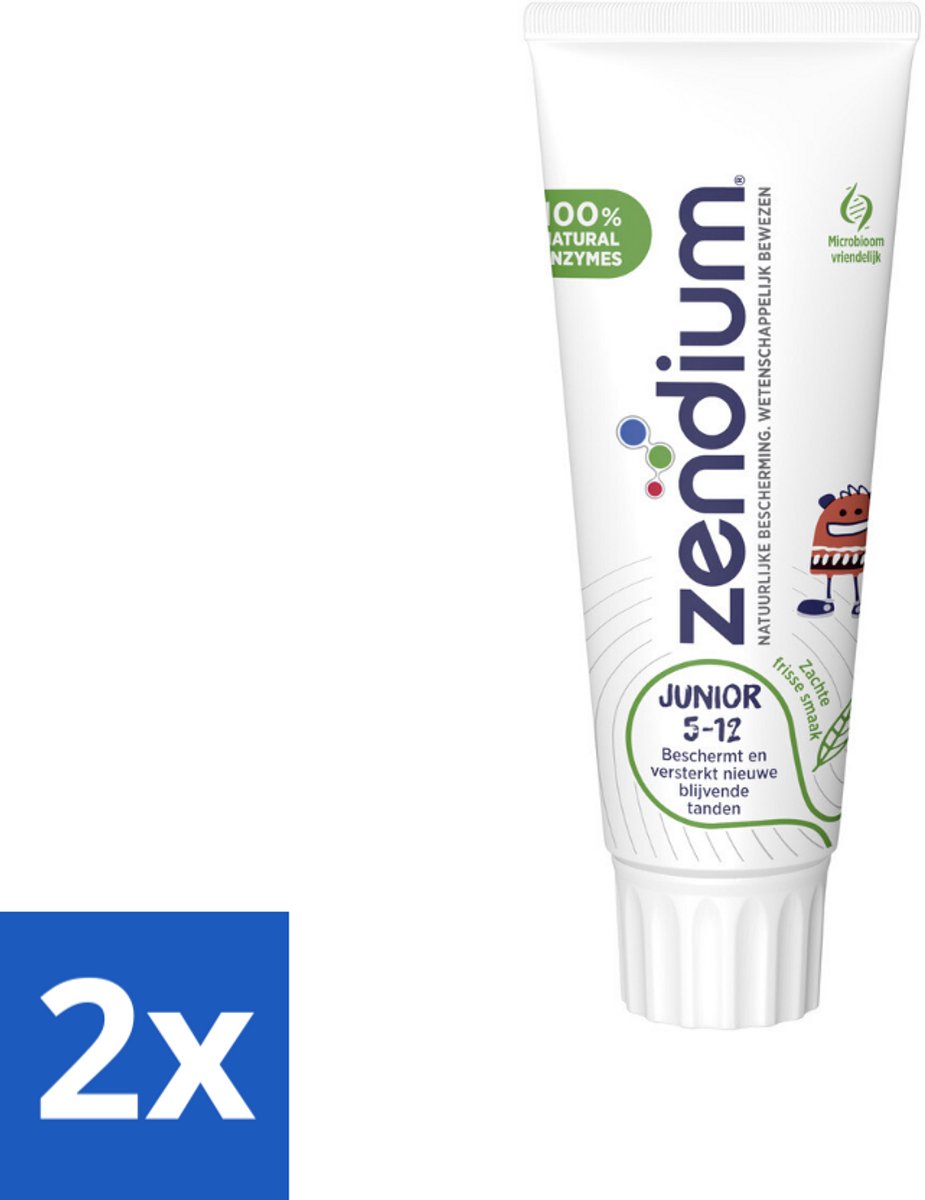 2 x Zendium Tandpasta Junior 75 ml - Tandpasta Voor Kinderen - Melktanden Beschermen - Volwassen Tanden Beschermen - Natuurlijke Enzymen - Eiwitten Voor Mond
