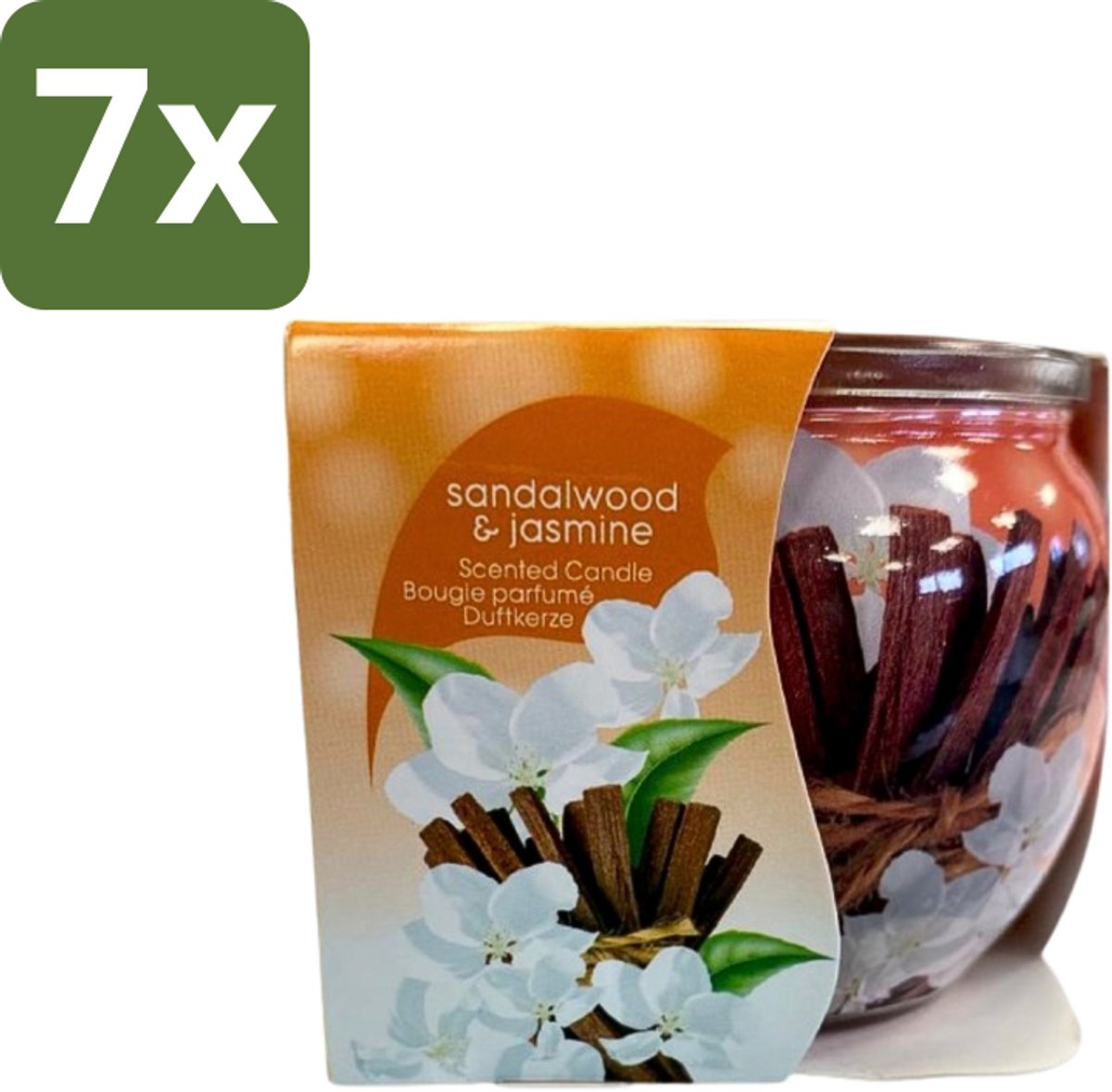 7 x At Home - Scents - Geurkaars - Sandalwood & Jasmin - 70 g - Geurkaars - Sandelhout - Jasmijn - Thuisgeur - Rustgevende Geur