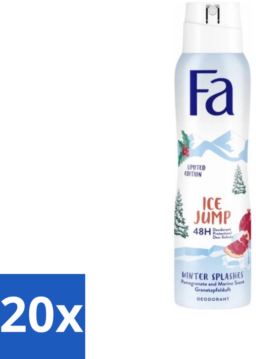 20 x Fa - Deodorant Spray - Winter Splashes Ice Jump - Koel - 48 uur Bescherming - 150 ml - Deodorant Spray - Winter Splashes Ice Jump - 48 Uur Bescherming - Koel - Fris