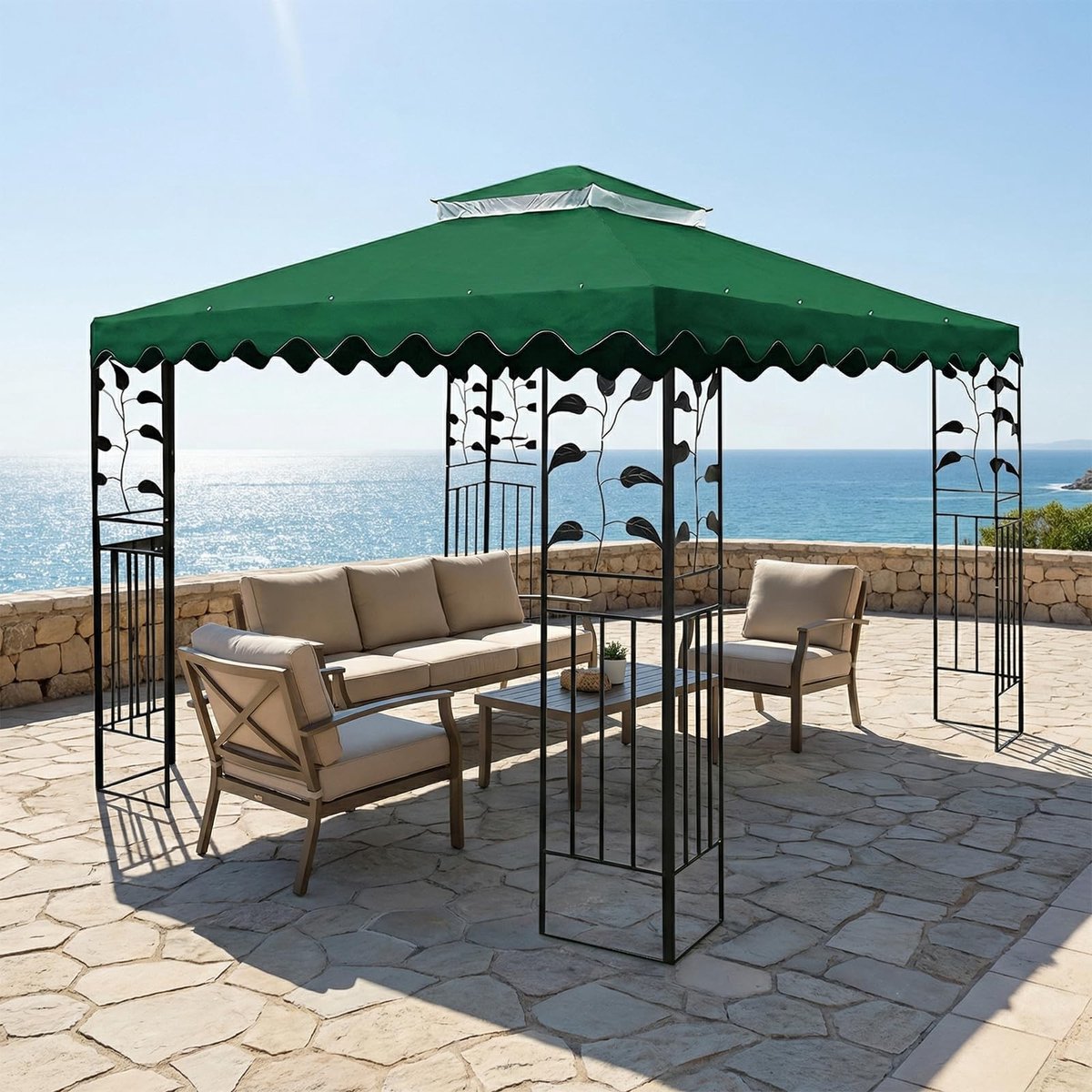 Elzusha- Paviljoen waterdicht - Dubbellaags ontwerp - UV-bescherming - Ventilatie - 3x3 m - Robuust polyester 300 g/m² - Partytent