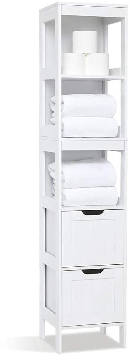 Elzusha - Smalle Badkamerkast met 2 Lades en 3 Open Planken 30 x 30 x 144 cm