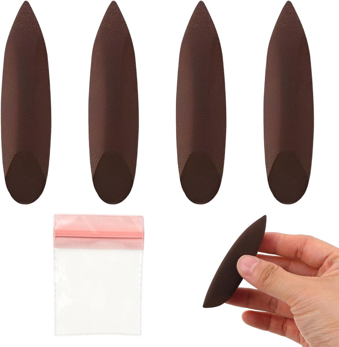 Set van 4 vingermake-upsponzen met opbergtas voor concealer, contouren en precisie make-up voor ogen en gezicht