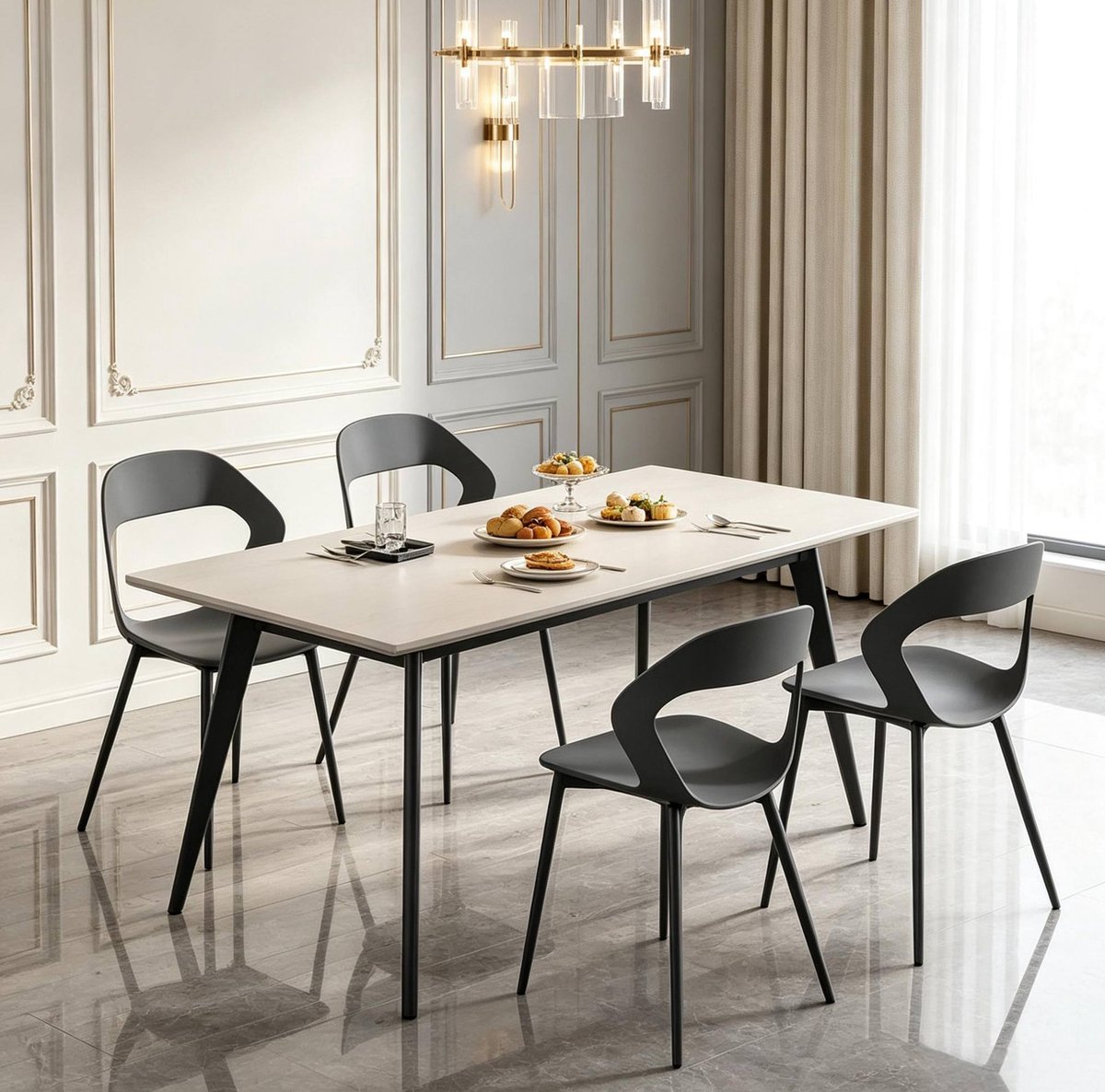 MIVRAY Eetkamerstoel Set van 4 Grijs Kuipstoel Met Ergonomische Open Rugleuning Voor Keuken Woonkamer PP Metaal Modern Design