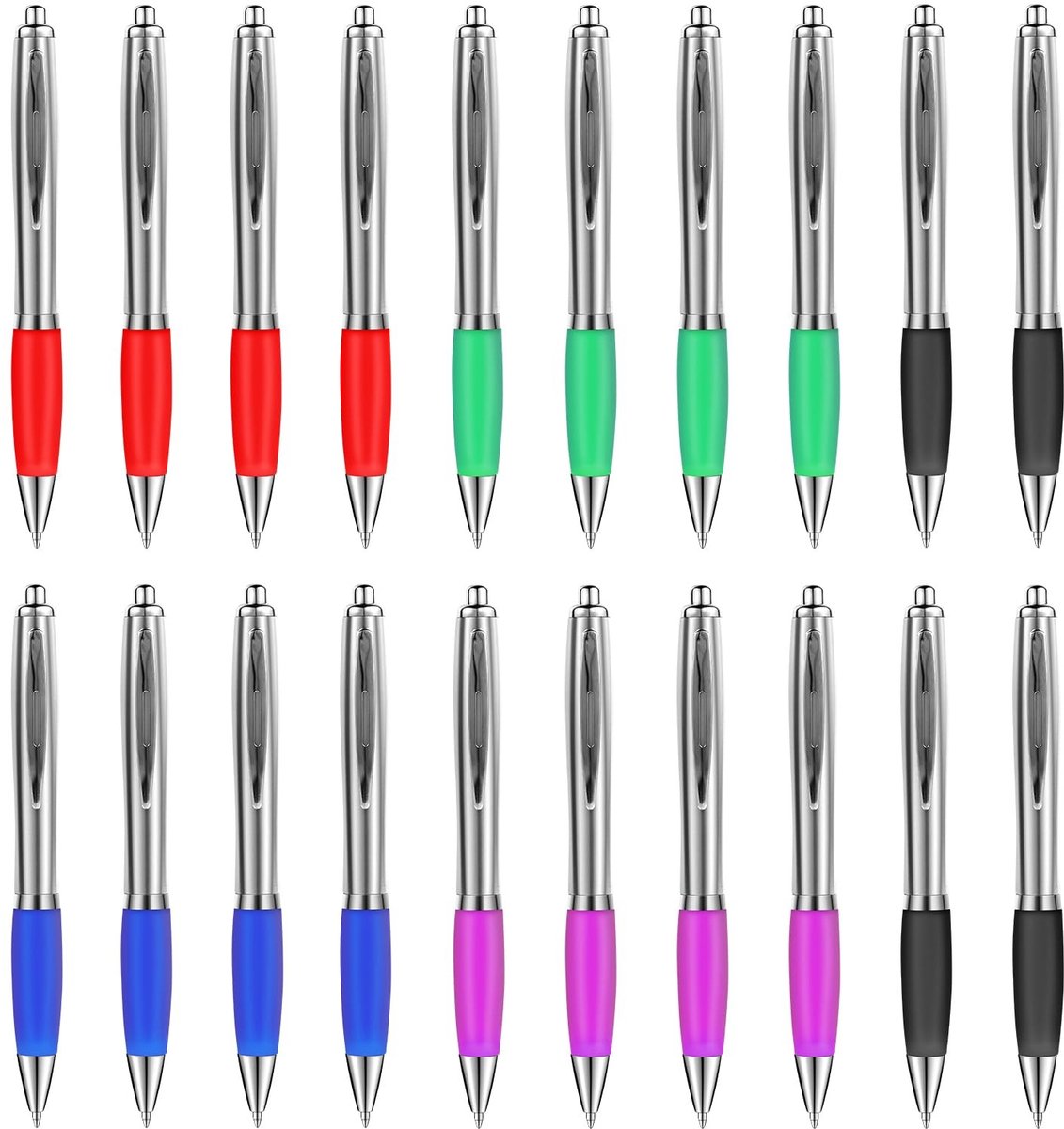 Elzusha - 20 Stuks Balpen Set - Ergonomische Grip, Blauwe Inkt, Multi-Kleurige Huls