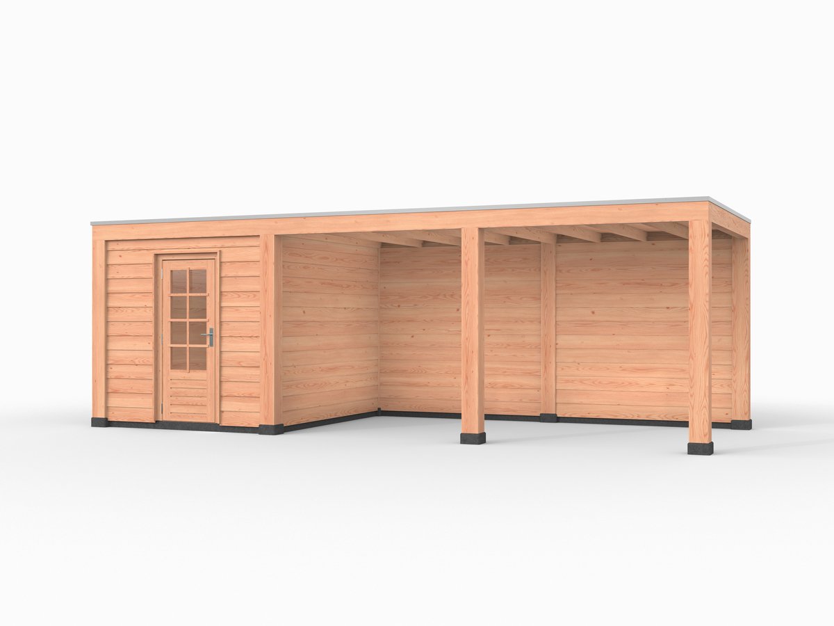 Douglas overkapping, 750 x 300, met achterwand en schuur, Westwood Modern Basic