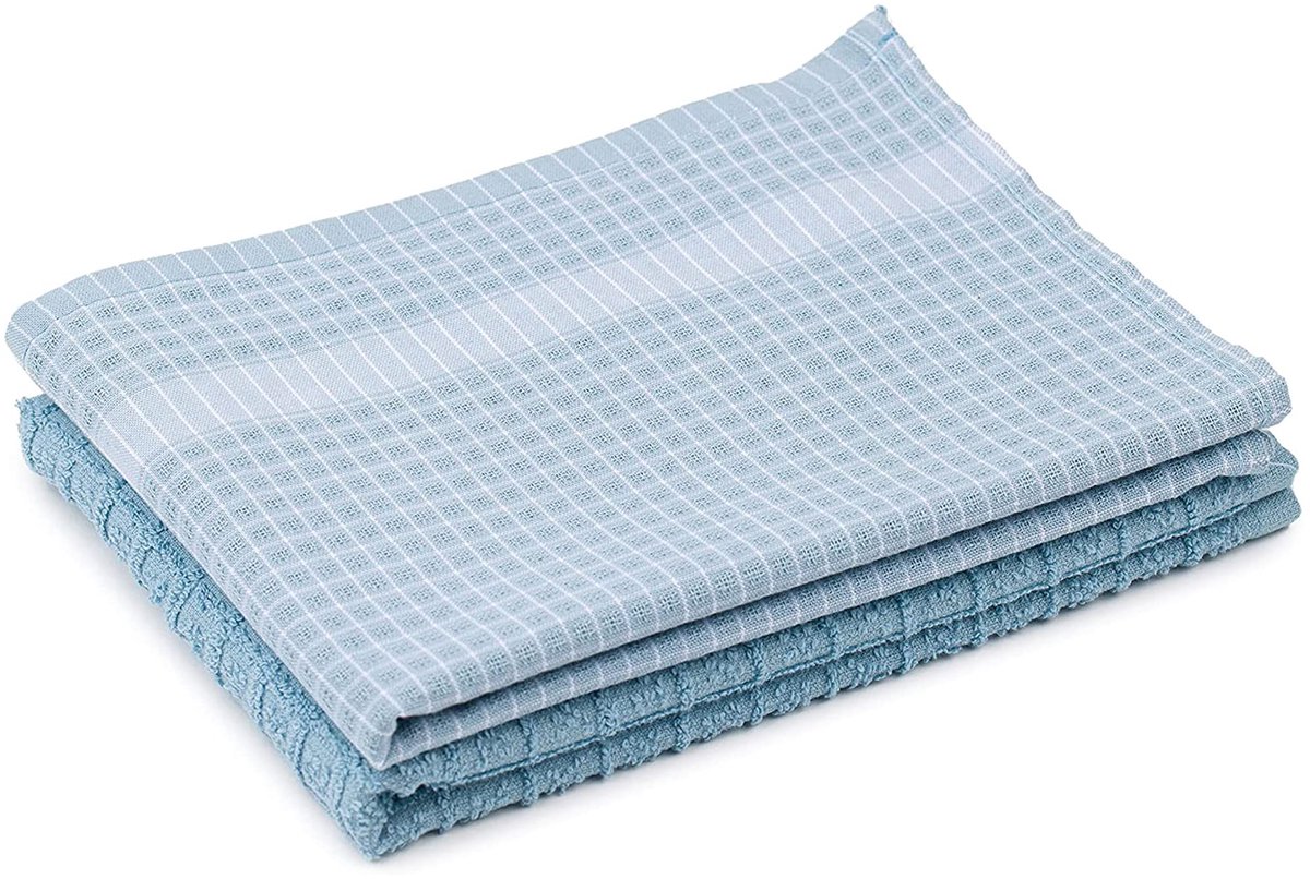 Amago - 100% katoenen Jacquard Theedoeken (2 stuks), 50 x 70 cm - Lichtblauw/Wit - ShopVlot
