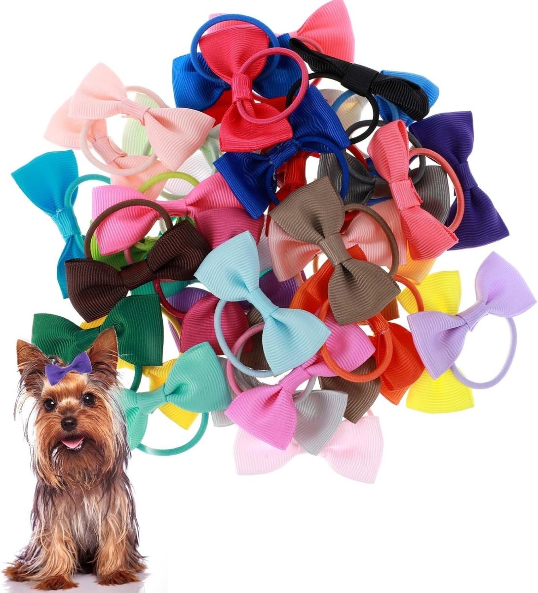 Set van 40 Multicolor Hondenhaarstrikken voor Verzorging met Rubber Bands en Accessoires voor Dierenverzorging