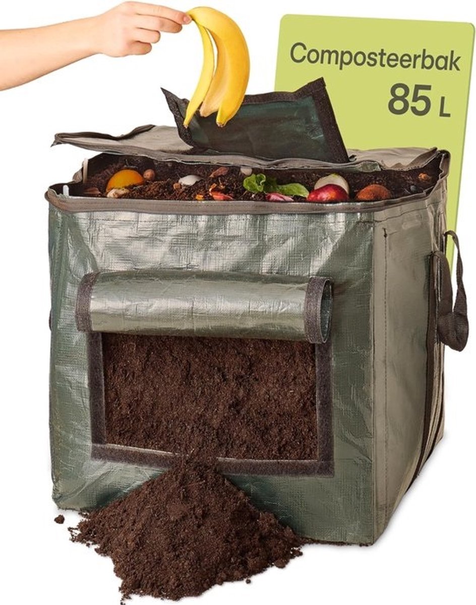 Composteerbak voor Tuin - 85L - Snelle Compostering - Weerbestendig & Stevig - Compact & Opvouwbaar - Compostbak - Compostvat - Composteerbare Vuilniszakken - Compostmaker - Compostmolen- Compostemmer