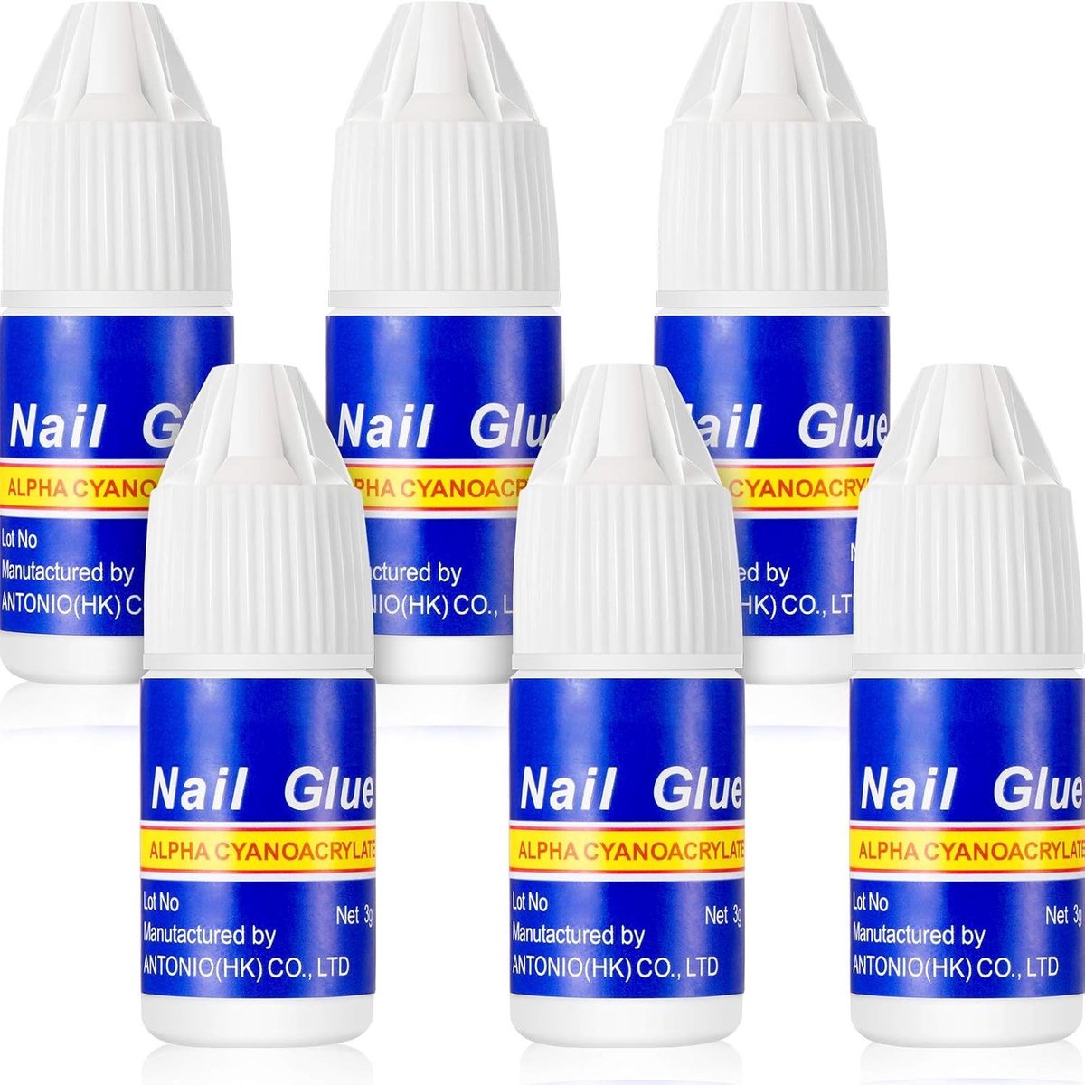 Set van 6 Nagellijm voor Kunstnagels, Snelle Hechting, Ideaal voor het Plakken en Repareren van Kunstnagels en Nageltips