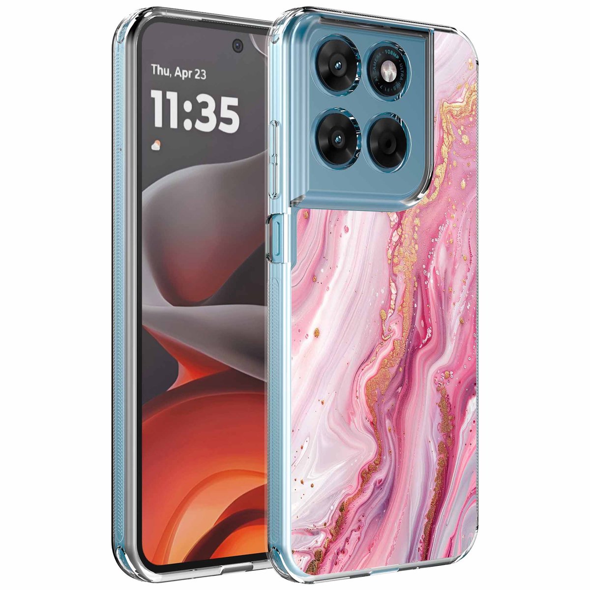 Smartphonica Geschikt voor Motorola Moto G15 Telefoonhoesje met Roze Goud Marmer opdruk - Draadloos op te laden - Shockproof Siliconen TPU Strong Case - Sterk Schokbestendig Telefoonhoesje geschikt voor Motorola Moto G15