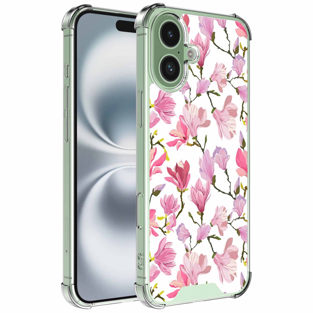 Smartphonica Geschikt voor iPhone 16 Plus Telefoonhoesje met Fuchsia Bloemen opdruk - Draadloos op te laden - Shockproof Siliconen TPU Strong Case - Sterk Schokbestendig Telefoonhoesje geschikt voor iPhone 16 Plus