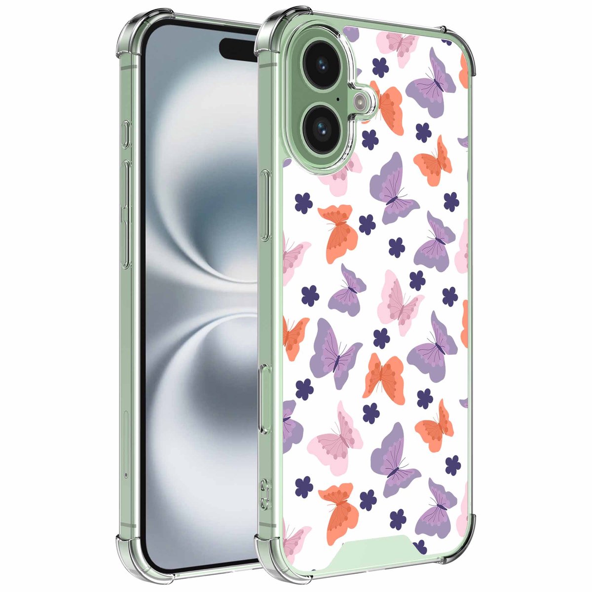 Smartphonica Geschikt voor iPhone 16 Plus Telefoonhoesje met Gekleurde vlinders opdruk - Draadloos op te laden - Shockproof Siliconen TPU Strong Case - Sterk Schokbestendig Telefoonhoesje geschikt voor iPhone 16 Plus