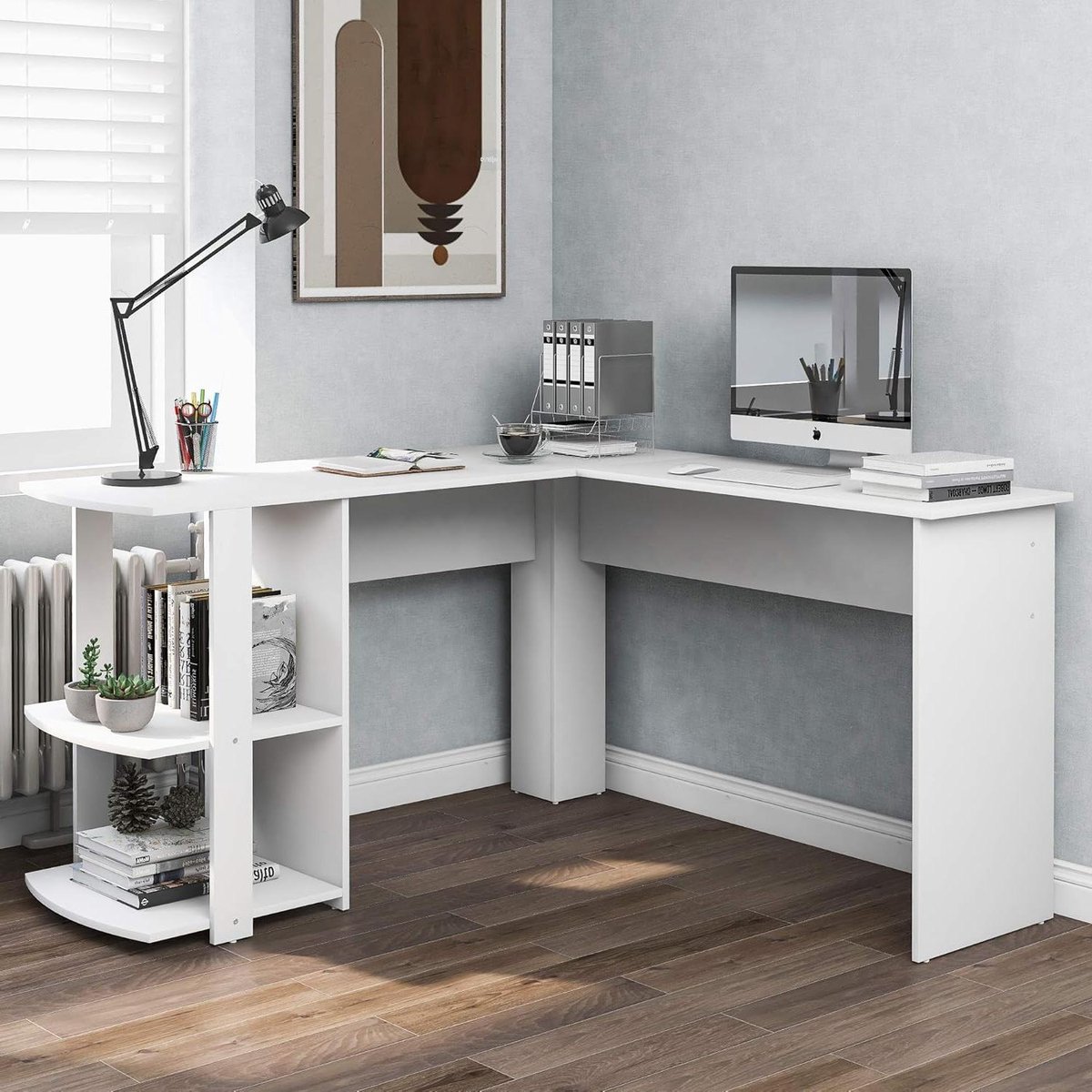Hoekbureau - Werkplek bureau - Thuiswerken studeren - L-vormig ontwerp - 140x140x75cm - Wit