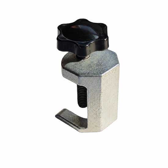 Zilveren ruitenwisserarm trekker met zwarte stervormige knop en schroefdraad.