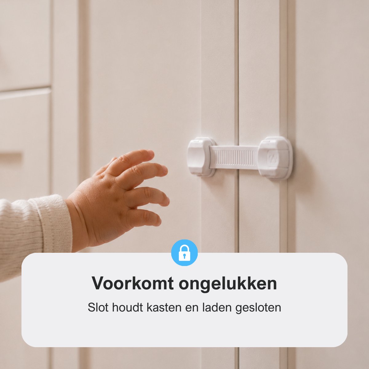MasonPro Kinderslot Kastjes - Kastbeveiliging voor Kinderen - Kinderbeveiliging voor Kasten en Lades - Kinderslot Kast - Kinderveiligheid - Kastsloten Baby - Deurbeveiliging Kinderen - Zonder Boren & Schroeven - 8 Stuks - 3x18CM - Wit – foto 6