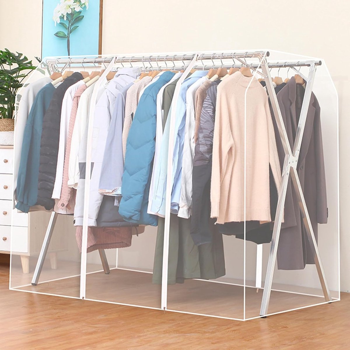 KZQ Transparante Hoes Voor X-Vormig Kledingrek Met 2 Ritsen – Stofdicht En Waterbestendig, 160x130x95cm