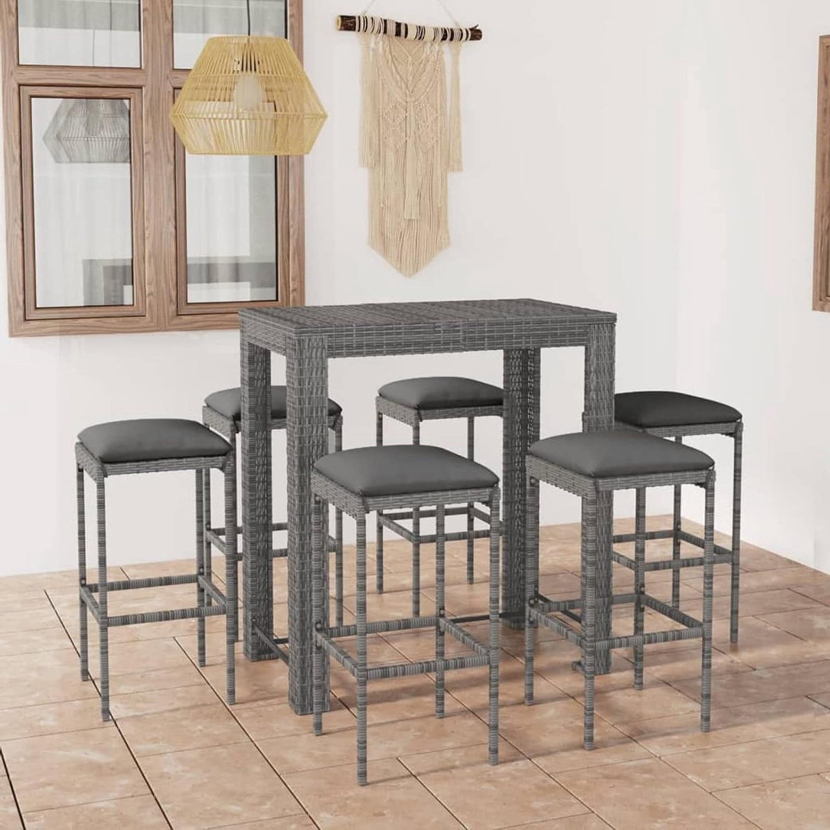 Tuin Barset - Buitenmeubels - Gezellig Buiten Zitten - Inclusief Kussens - 7 Delig - Grijs