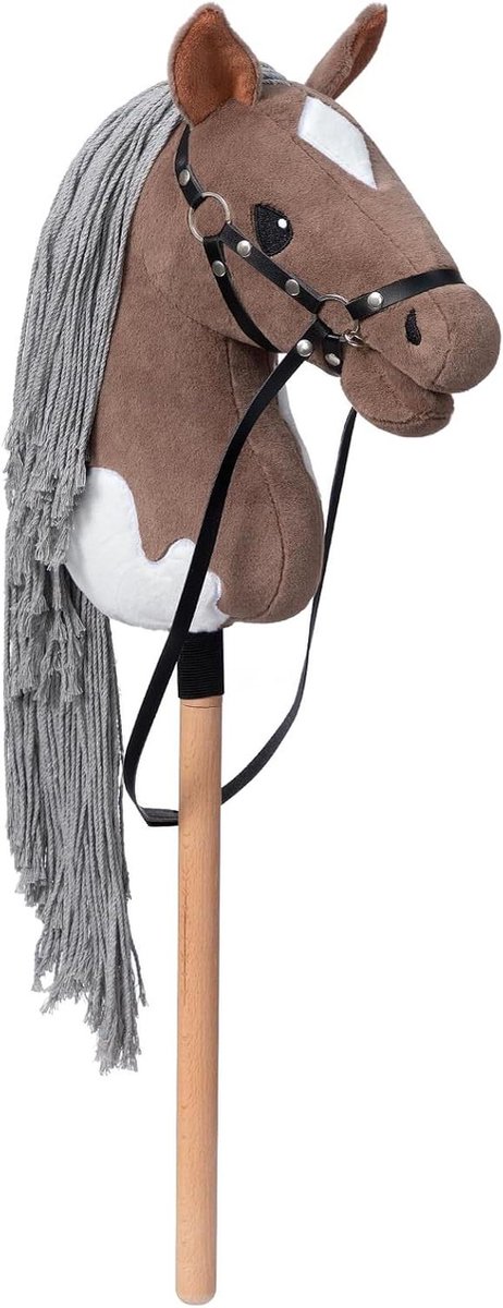 Stokpaard Hobby Paard - Paard op stok - Kinderspel Activiteit - Zacht Pluche Materiaal - 70cm - Bruin Wit