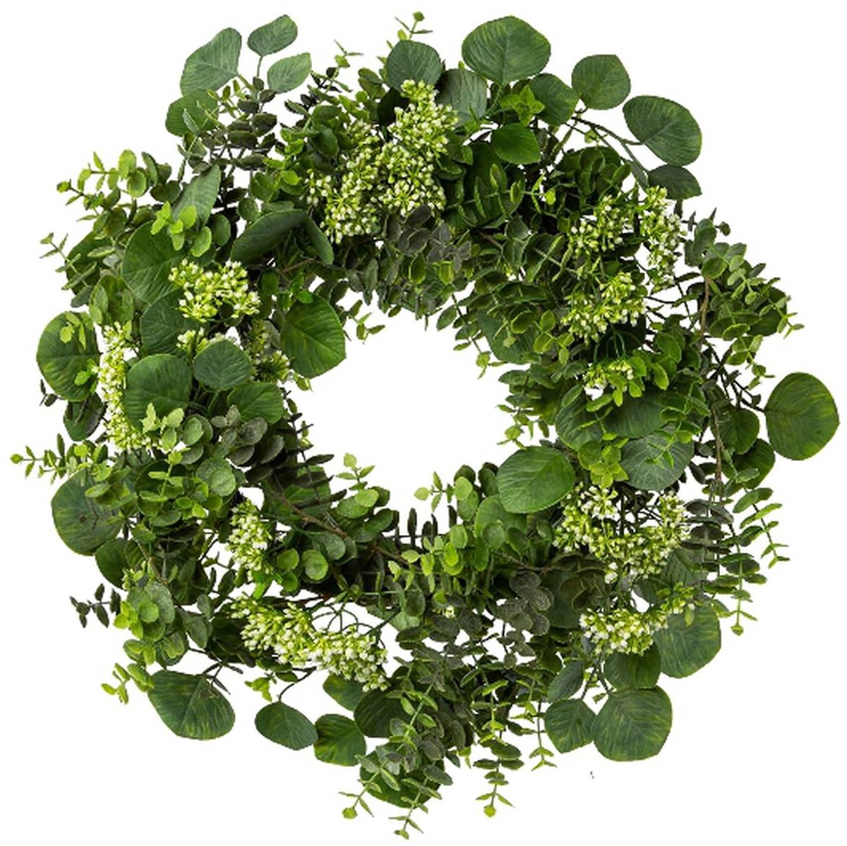Gasper Eucalyptuskrans met witte bloemen Ø 61 cm - Kunstbloemen