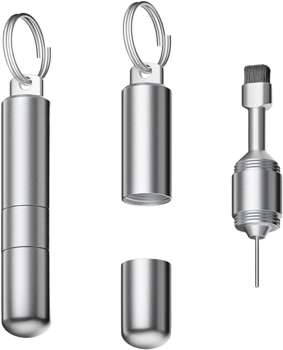 SIM Kaart Verwijder Tool en Schoonmaak Borstel, Draagbare Mini Set met Sleutelhanger voor Smartphones en Tablets, Aluminium, Zilver, Handig en Compact
