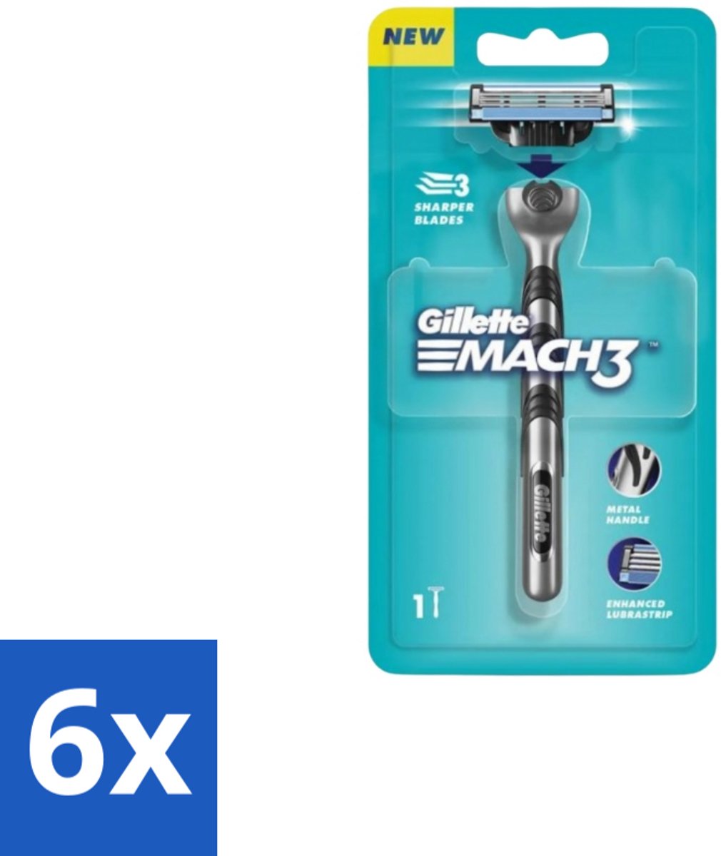 6 x Gillette - Mach3 – Houder + 1 Mesje – 3-bladig - Scheermes - Scheerbeurt - Mesje - Huidbescherming - Scheercomfort