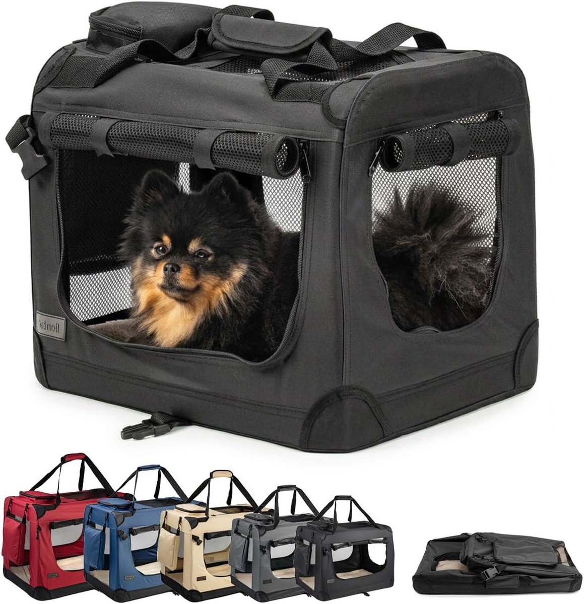 Hondentransportbox Opvouwbaar - Draagbox Reizen - Veilig Vervoer - Met Dekentje - 50x34x36 cm - Zwart