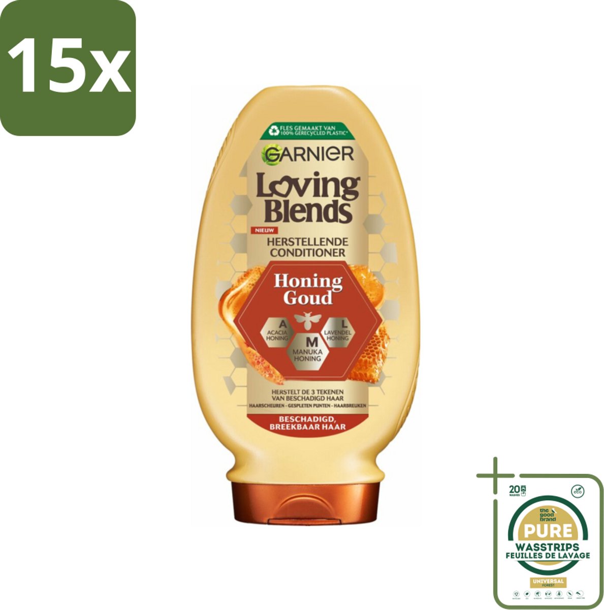 15 x Garnier Loving Blends Honing Goud Conditioner 250 ml - Grootverpakking - Beschadigd Haar - Breekbaar Haar - Haar Herstel - Haar Versterken - Honing Conditioner