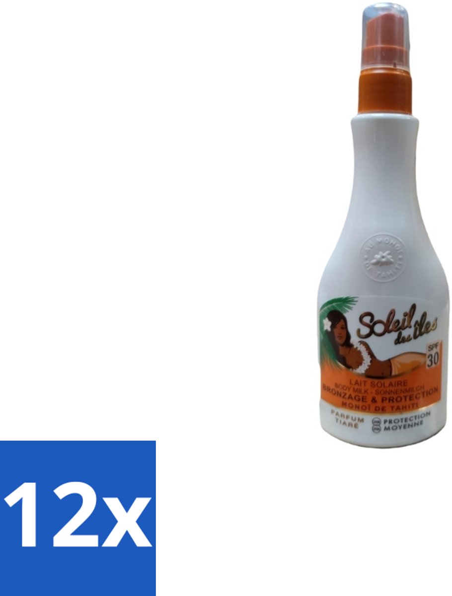 12 x Soleil des Îles – Zonnemelk – Monoï de Tahiti SPF30 – 150 ml - Zonnescherm - Zonnebrandmelk - Monoï Tahiti - Huidbescherming - Zonbescherming
